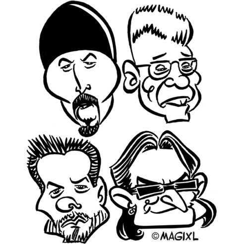 Caricatures of rock music stars